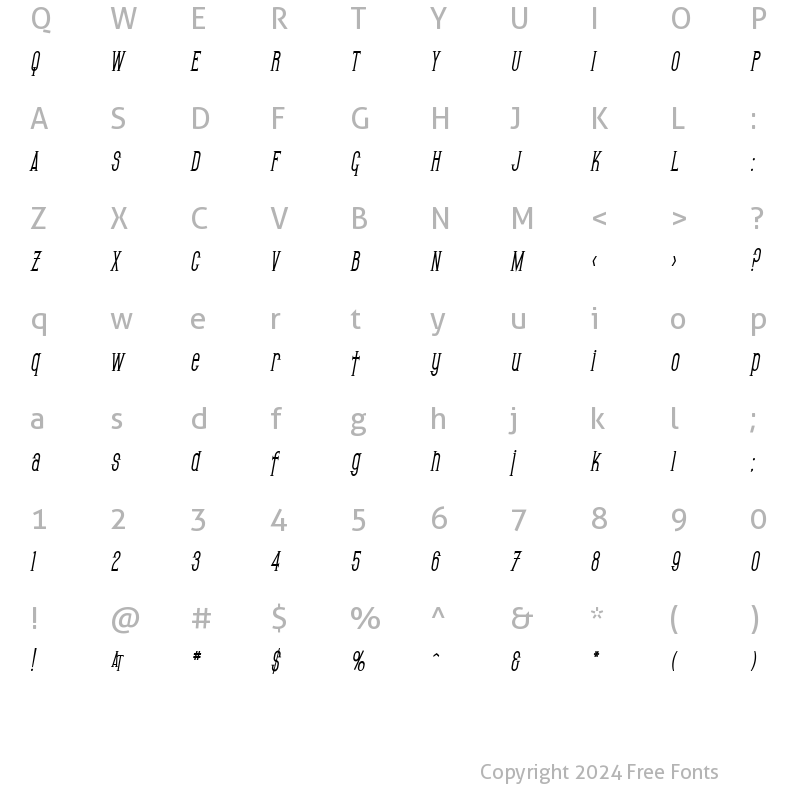 Character Map of SF Gothican Condensed Bold Oblique