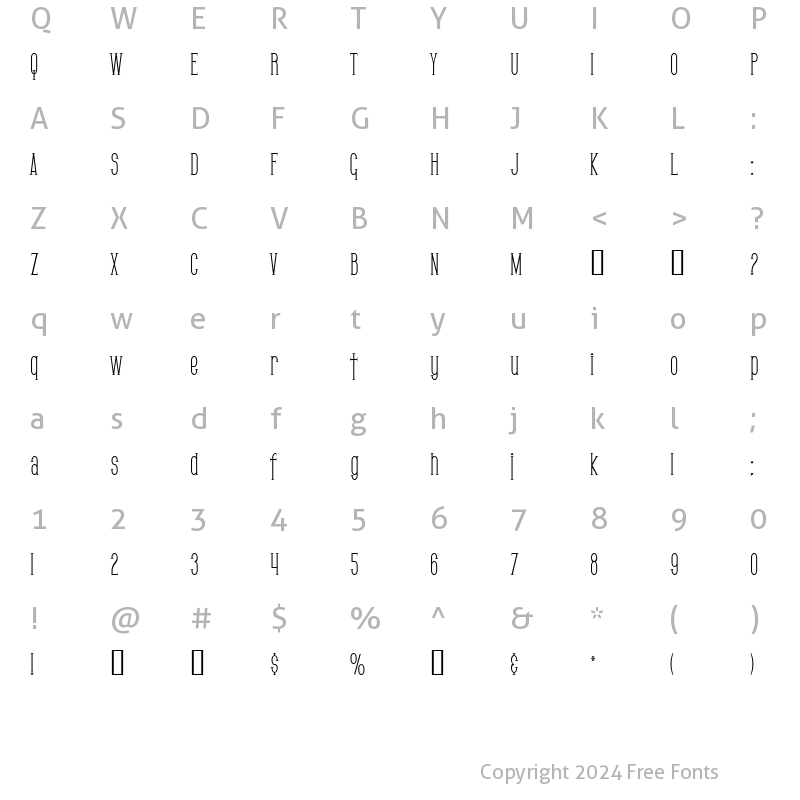 Character Map of SF Gothican Condensed Regular