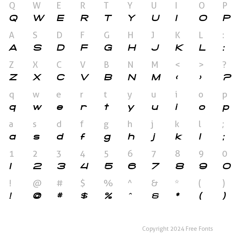 Character Map of SF Grandezza Heavy Oblique