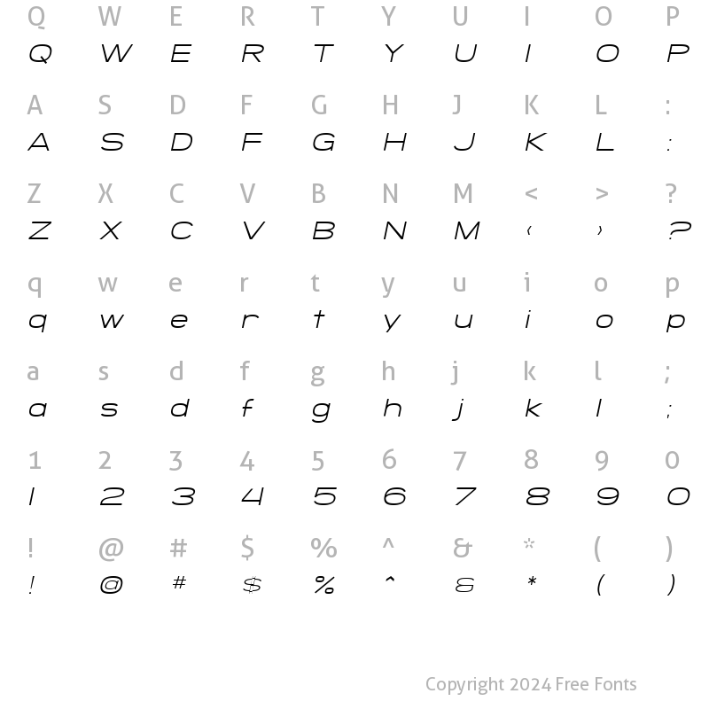 Character Map of SF Grandezza Light Oblique