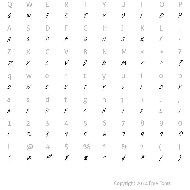 Character Map of SF Grunge Sans SC Italic