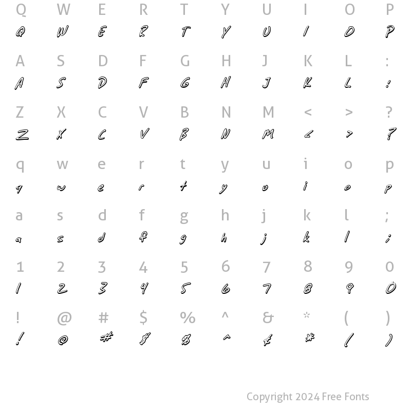 Character Map of SF Grunge Sans Shadow Italic