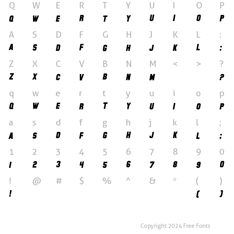 Character Map of SF Hollywood Hills Bold Italic