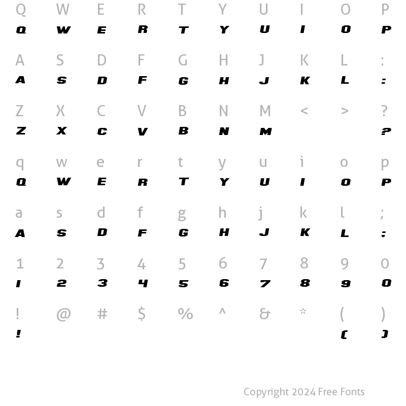 Character Map of SF Hollywood Hills Extended Italic