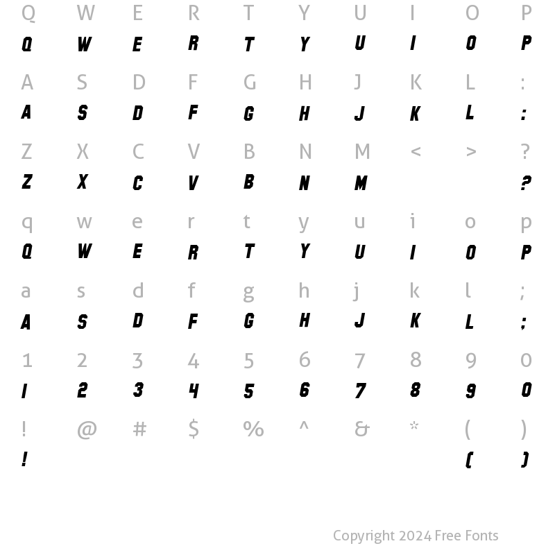 Character Map of SF Hollywood Hills Italic