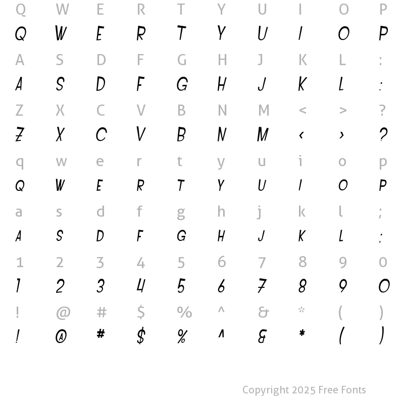 Character Map of SF Intoxicated Blues Extended Oblique