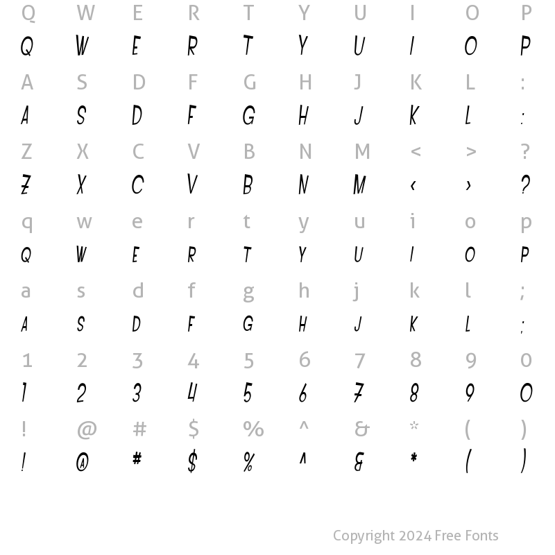 Character Map of SF Intoxicated Blues Oblique