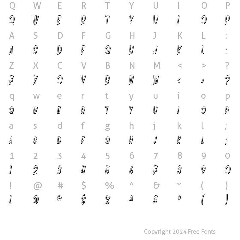 Character Map of SF Intoxicated Blues Shaded Oblique