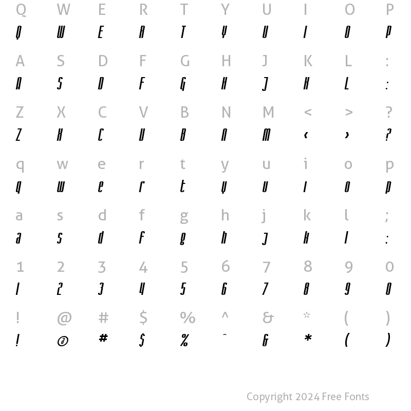 Character Map of SF Iron Gothic Oblique