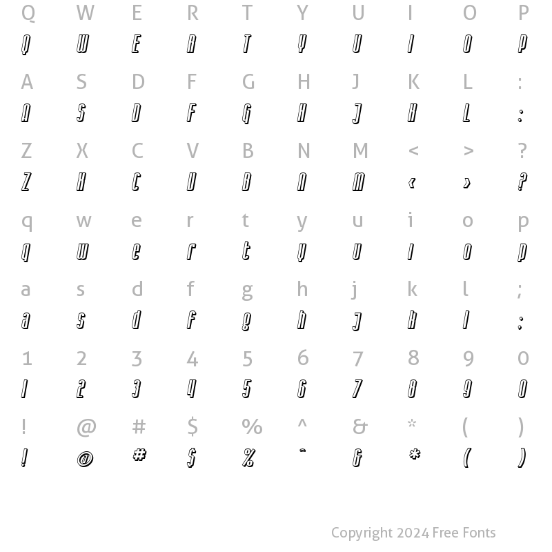 Character Map of SF Iron Gothic Shaded Oblique