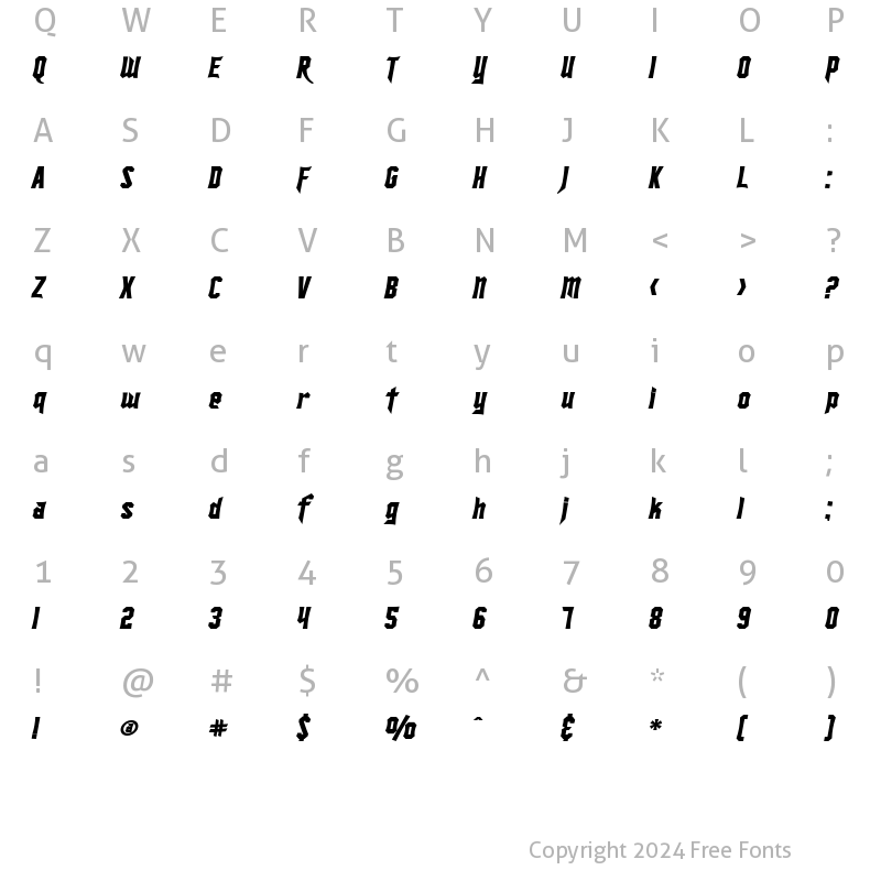 Character Map of SF Ironsides Bold Italic