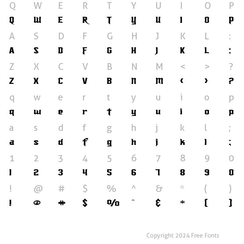 Character Map of SF Ironsides Extended Regular