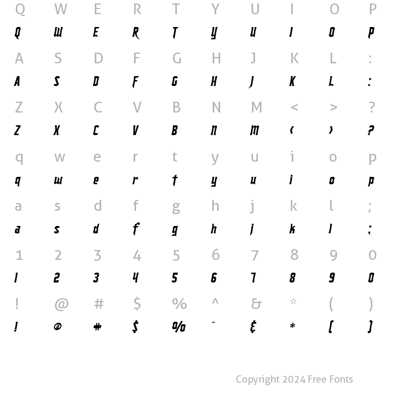 Character Map of SF Ironsides Italic