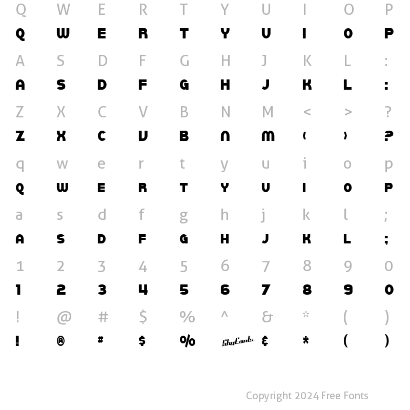 Character Map of SF Juggernaut Condensed Regular