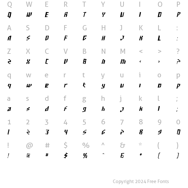 Character Map of SF Junk Culture Condensed Oblique