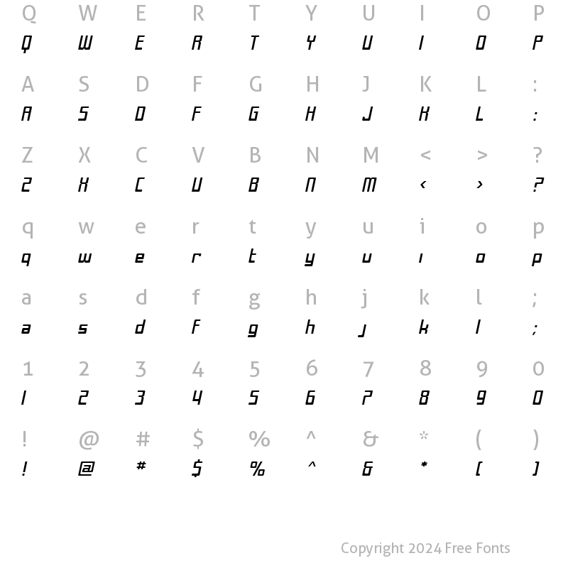 Character Map of SF Laundromatic Extended Oblique