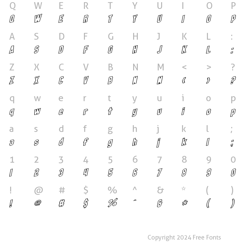 Character Map of SF Obliquities Outline Bold