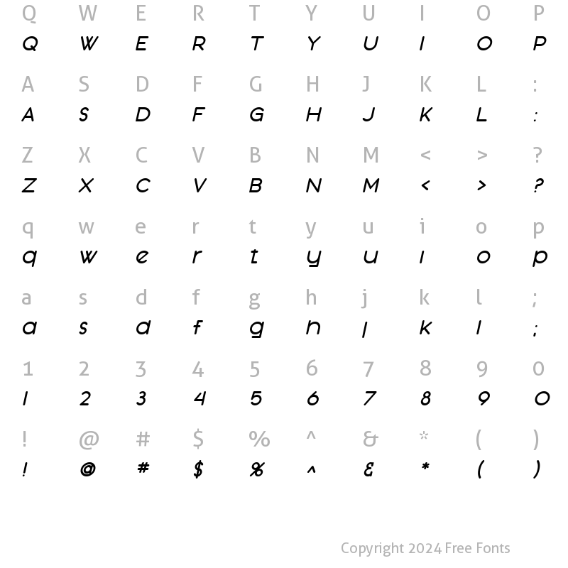 Character Map of SF Orson Casual Heavy Oblique