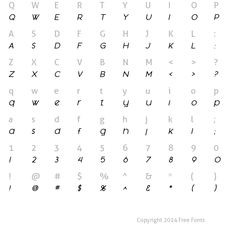 Character Map of SF Orson Casual Medium Oblique