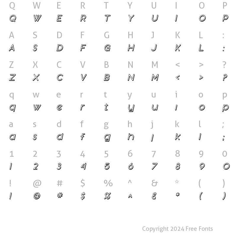 Character Map of SF Orson Casual Shaded Oblique