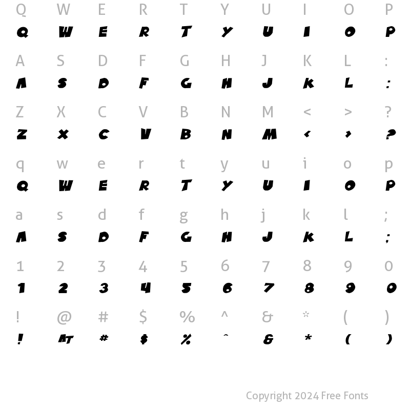 Character Map of SF Pale Bottom Extended Oblique