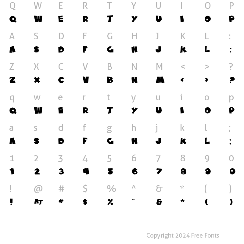 Character Map of SF Pale Bottom Extended Regular