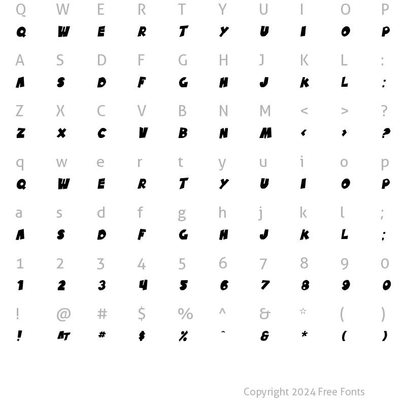 Character Map of SF Pale Bottom Oblique