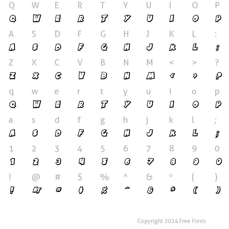 Character Map of SF Pale Bottom Shaded Oblique