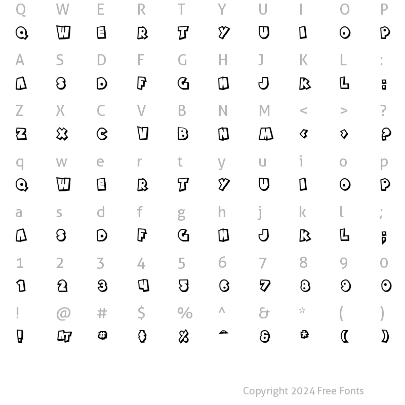 Character Map of SF Pale Bottom Shaded Regular