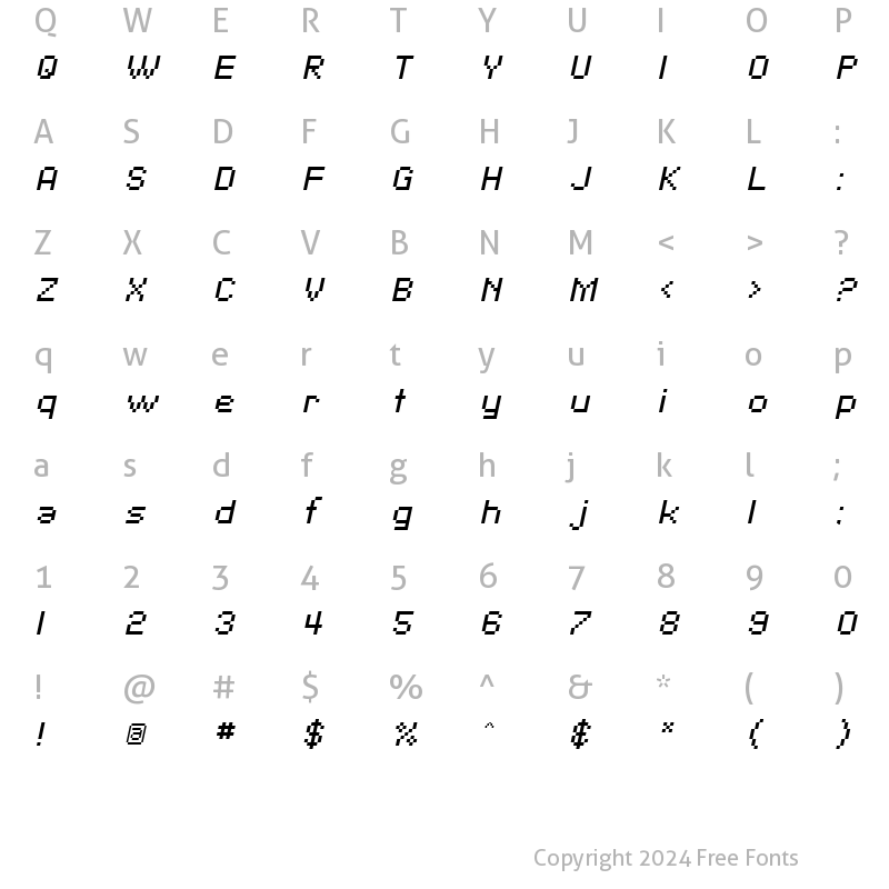 Character Map of SF Pixelate Oblique