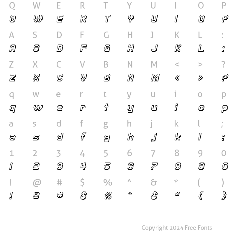 Character Map of SF Pixelate Shaded Bold Oblique