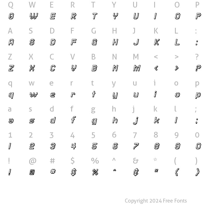 Character Map of SF Pixelate Shaded Oblique