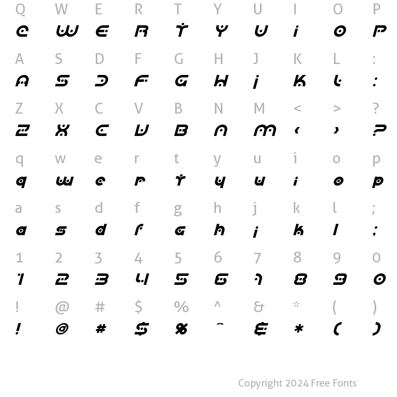 Character Map of SF Planetary Orbiter Bold Italic