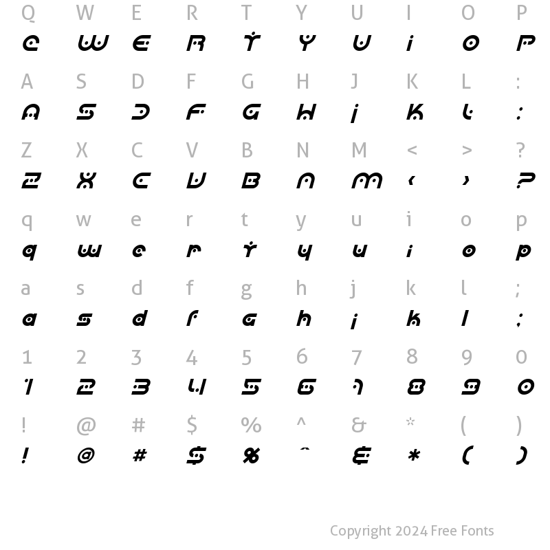 Character Map of SF Planetary Orbiter Italic