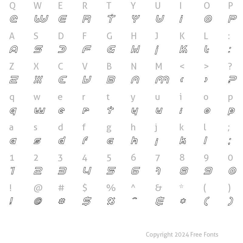 Character Map of SF Planetary Orbiter Outline Italic