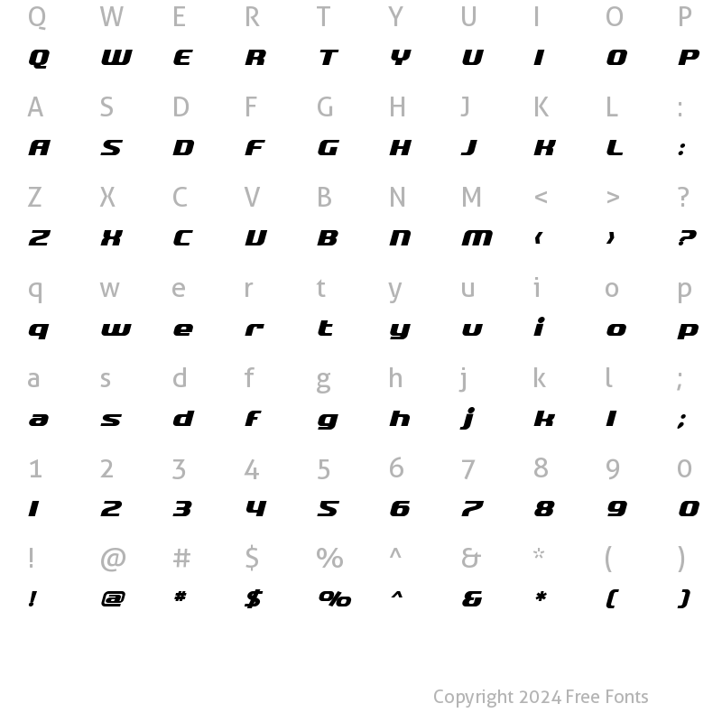 Character Map of SF Quartzite Bold Oblique