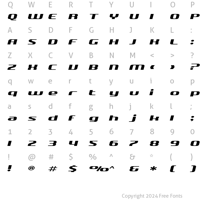 Character Map of SF Quartzite Extended Italic