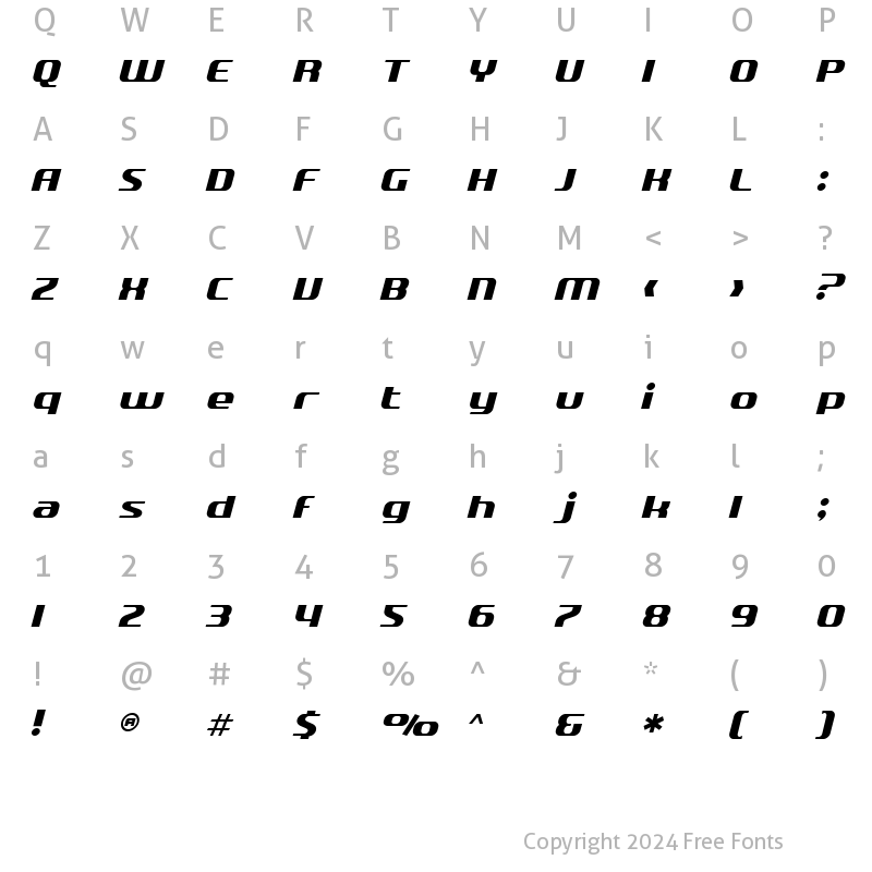 Character Map of SF Quartzite Italic