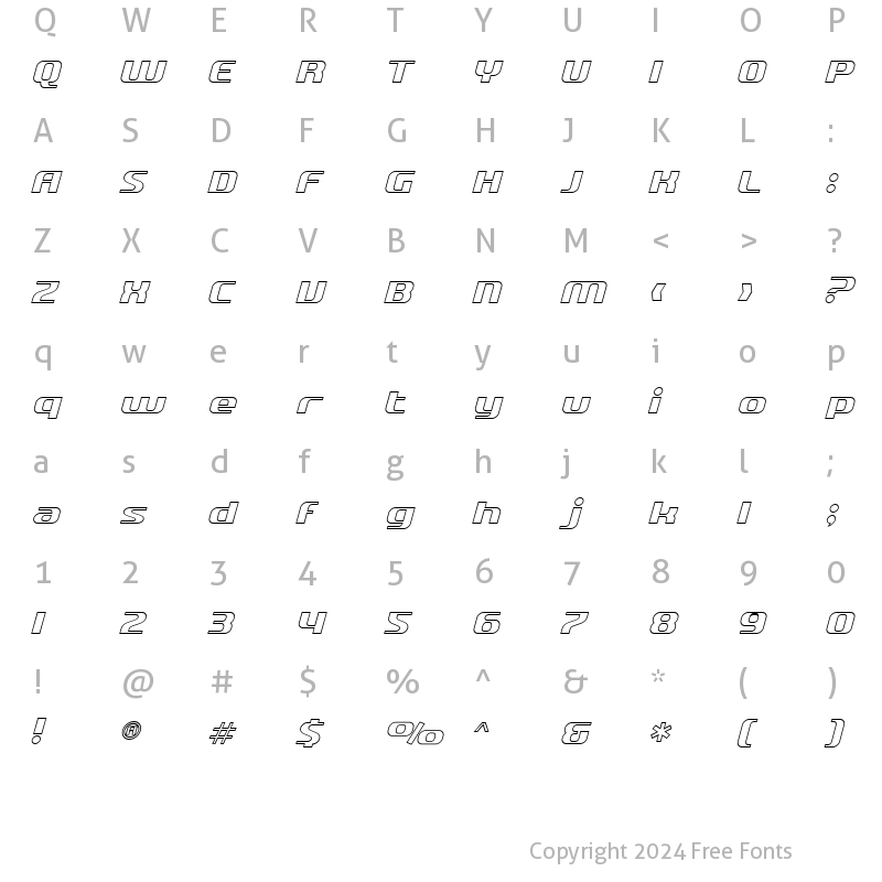 Character Map of SF Quartzite Outline Italic