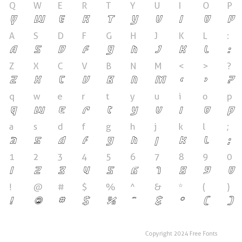 Character Map of SF Retroesque Outline Italic