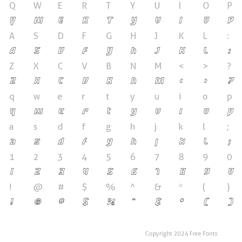 Character Map of SF Retroesque Outline Oblique