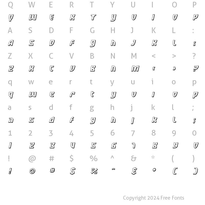 Character Map of SF Retroesque Shaded Oblique