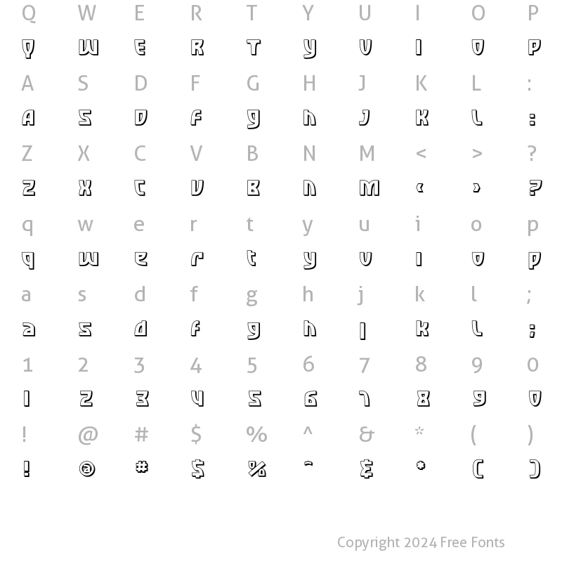 Character Map of SF Retroesque Shaded Regular