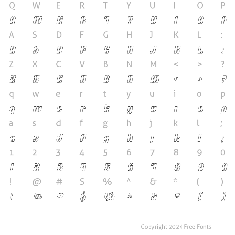 Character Map of SF RetroSplice Outline Regular