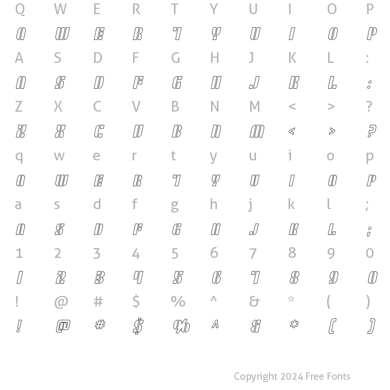 Character Map of SF RetroSplice SC Outline Regular