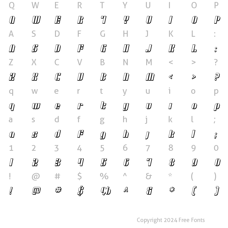 Character Map of SF RetroSplice Shaded Regular