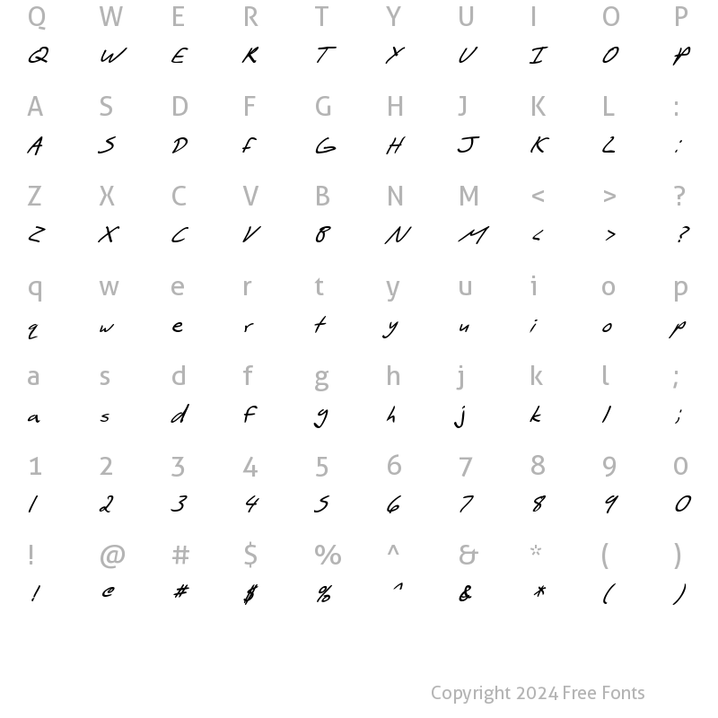 Character Map of SF Scribbled Sans Bold Italic