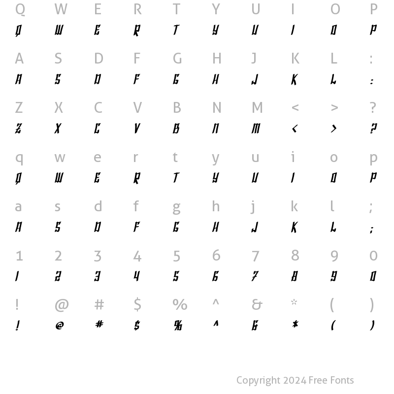 Character Map of SF Shai Fontai Bold Oblique