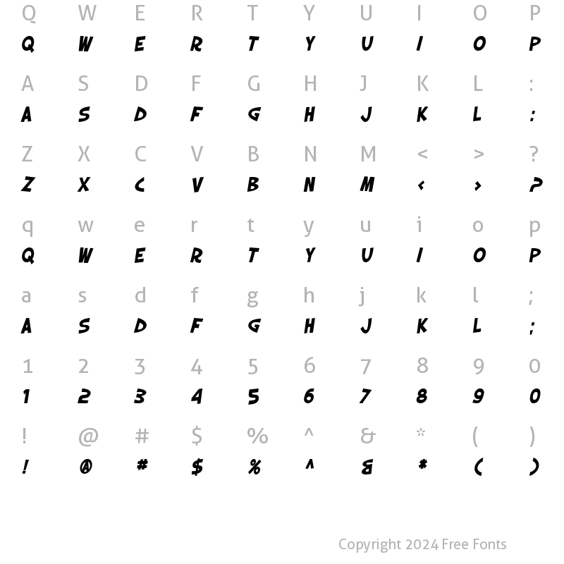 Character Map of SF Slapstick Comic Bold Oblique