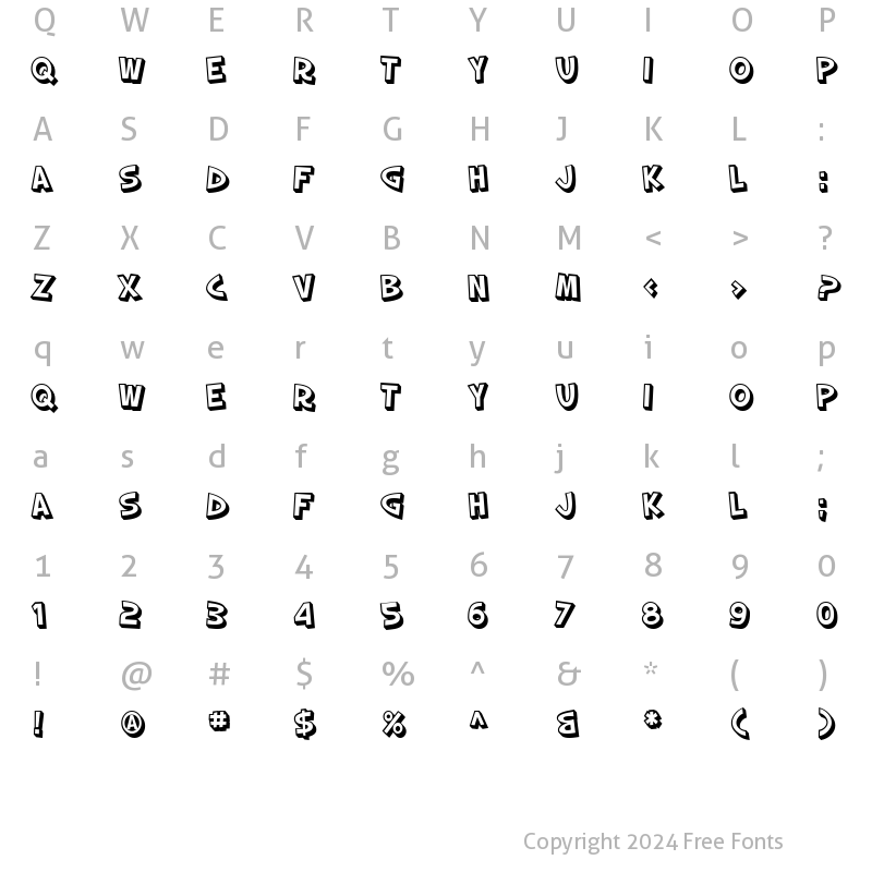 Character Map of SF Slapstick Comic Shaded Regular